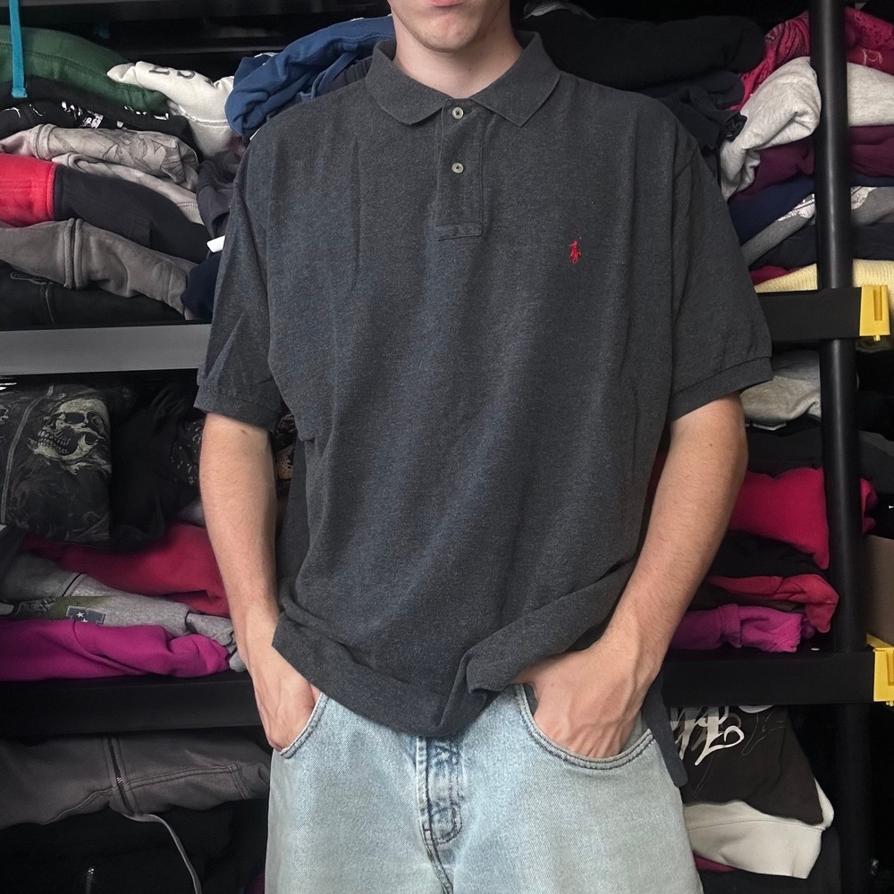 Vintage Polo Ralph Lauren Grey Short Sleeve Polo Shirt Mens XL Y2K Streetwear